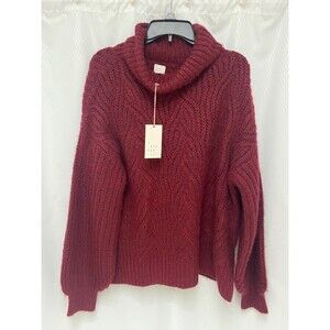 Womens Turtleneck Cable Stitch Pullover Sweater Red Burgundy Maroon Medium NWT
